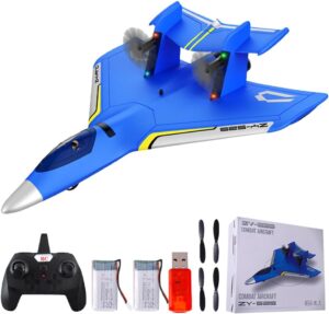 RC Amphibious Plane, 2.4Ghz RC Can Fly for 30 Minutes Foam Drone RTF Plane with Gyro and 2 Batteries Glider for Boy Girl (Blue)