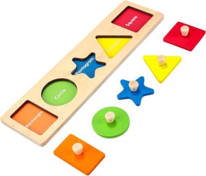 First Jumbo Knob Wooden Shape Puzzles for Toddlers 1-3, Montessori Toys for 1-3 Year Old,Peg Shapes Puzzle Sorter Board for Baby Kids,Preschool Learning Toys,1 Year Old Boy Girl Birthday Gifts