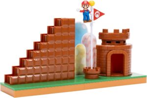 Super Mario Nintendo 2.5″ Action Figures Course Complete Playset with Mario Figure, Interactive Stairs, Flagpole, Castle, and Base Platform