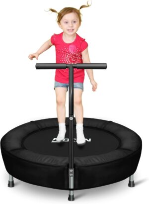 BCAN 36” Mini Folding Ages 2 to 5 Toddler Trampoline with Handle for Kids, Two Ways to Assemble The Handle, Indoor/Garden Toddlers Trampoline with Super Safe Cover for Toddlers