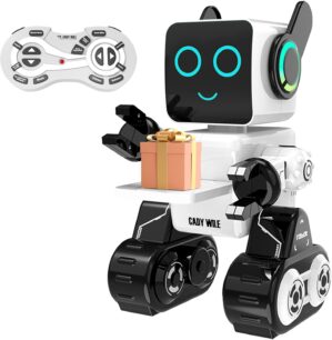 Rechargeable RC Robot Toy for Kids – Interactive Intelligent LED Light, Speaks, Dances, Built-in Coin Bank (White)