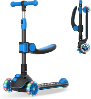 Gotrax KS3 Pro Folding Kick Scooter for Kids, One Key Removable Seat & 3 Extra Wide PU Light-Up Wheels and Anti-Slip Deck, Adjustable Height Handlebar and Lean-to-Steer Scooter for Children Aged 2-8