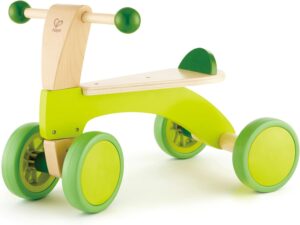 Hape Scoot Around Ride On Wood Bike | Award Winning Four Wheeled Wooden Push Balance Bike Toy for Toddlers with Rubberized Wheels, Bright Green