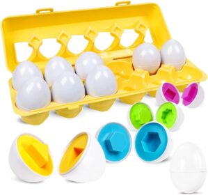 Matching Eggs Easter Egg Toy for Toddlers – Color & Shape Recognition Sorter Puzzle, Early Learning Educational Fine Motor Skill Montessori Geometric Gift for 1 2 3 Year Old Kids Boys Girls (12pcs)