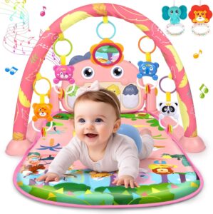 Baby Play Mat Baby Toys Tummy Time Mat Toys Baby Activity Center for Newborn Infant Toys Piano Baby Play Gym Mat Music & Light Baby Boy Girl Gifts Toys for Baby Toys 0-6 6-12 Months, Pink Dinosaur