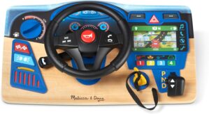 Melissa & Doug Vroom & Zoom Interactive Wooden Dashboard Steering Wheel Pretend Play Driving Toy – FSC Certified