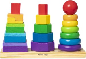 Melissa & Doug Geometric Stacker – Wooden Educational Toy – Shape Sorter And Stacking Toy, Stacking Tower Toy For Babies, Toddlers And Kids Ages 2+, Multicolor, Playsets