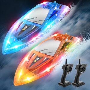 RC Boat for Kids,2Pack LED Light Remote Control Boat for Pools and Lakes,Bathtub Toy Boats with Whole Body Waterproof,Rechargeable Battery,Low Battery Alarm,Water Play Toy Gift for Boys&Girls