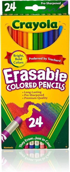 Crayola Erasable Colored Pencils (24ct), Kids Colored Pencils for School, Back to School Supplies for Kids, Coloring Pencils, 6+