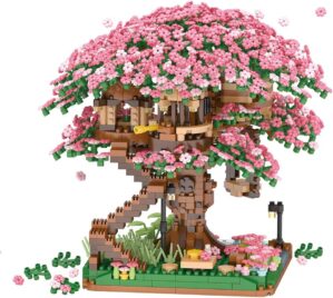 Cherry Blossom Tree Building Block Kit 2008 Pcs Cherry Bonsai Tree Building Sets DIY Sakura Tree House Model Sets Flowers House Mini Bricks Building Kit Gift for Adults Teens Girls 14+