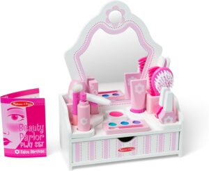 Melissa & Doug Wooden Beauty Salon Play Set With Vanity and Accessories (18 pcs) – FSC Certified
