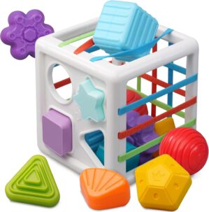 LiKee Montessori Toys for 1+ Years Old, Shape Sorter Baby Toys for Girls Boys Birthday, Colorful 1 2 3 Year Infant Toddler Toy, Learning & Fine Motor Skills 18+ Months (Cube)