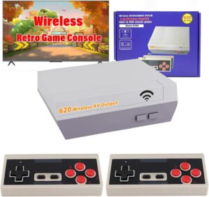 Wireless Retro Game Console, Classic Mini Gaming Console, Built-in 620 Video Games with 2 Classic Wireless Controllers, AV Output 8-Bit Game System – Plug and Play, Nostalgia Gifts for Christ