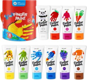 Jar Melo Washable Finger Paints for Toddlers, 10 Colors Large Capacity (2.1fl oz), Non Toxic Baby Paint for Hand and Feet, Safe Art Supplies, Preschool Learning Gifts for Kids Age 2+