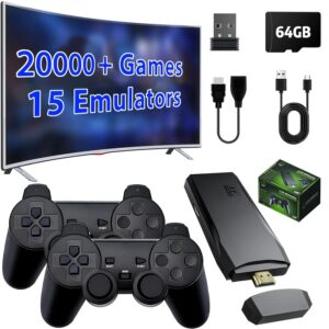 Upgrade Wireless Retro Game Console Stick, ZeroStory Retro Video Game Console Stick Built in 20000+ Games with 15 Emulators, 4K HDMI Output with 2 2.4G Wireless Controllers (64GB Memory Card)