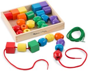 Melissa & Doug Primary Lacing Beads – Educational Toy With 30 Wooden Beads and 2 Laces Beads For Toddlers, Fine Motor Skills Lacing Toys For Toddlers And Kids Ages 3+