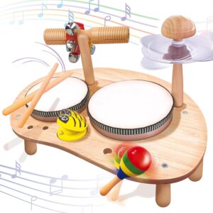 CozyBomB Kids Drum Set for Toddlers: Montessori Musical Instruments Set Toddler Toys – 7 in 1 Wooden Musical Kit Baby Sensory Educational Toys – Christmas Birthday Gifts for Boys & Girls Age 2 3 4 5 6