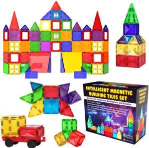 Desire Deluxe Magnetic Tiles Building Blocks Toy – STEM Educational Magnet Set for Kids, Creativity Preschool Learning Sensory Montessori Toddler Toys for Boys & Girls 3+ Years Old – 57PC