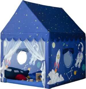 Kids Play Tent Playhouse Indoor Outdoor Boys Toddler Large Castle Play House Spaceship Tent, Outer Space Rocket Blue