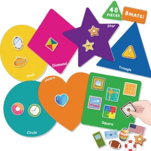 EAMAY Shape Sorter Toy for Toddler, Shape Puzzles and Matching Games Set with 8 Sorting Mats and 48 Everyday Objects Pieces – Learning Sorting Toys for Kids
