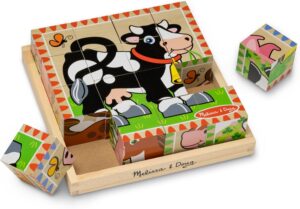Melissa & Doug Farm Wooden Cube Puzzle With Storage Tray – 6 Puzzles in 1 (16 pcs) – FSC Certified