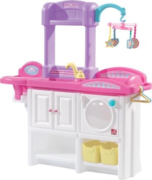 Step2 Love & Care Deluxe Baby Doll Nursery Playset for Kids, Compact Nursery Playset, Washer, Sink, and Changing Station, Easy to Assemble, Toddlers Ages 2 – 6 Years Old, Pink