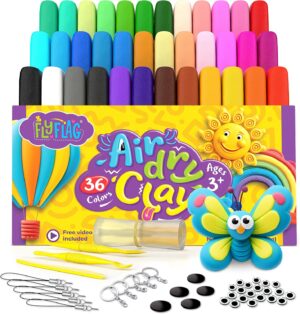 FlyFlag Air Dry Clay Kit – 36 Colors, Soft & Ultra Light, Modeling Clay for Kids with Accessories, Tools and Tutorials
