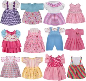 12 Sets Baby Doll Clothes for 12 13 14 Inch Dolls, Alive Doll Clothes Colorful Princess Dress, Romper, Sweater Costume, Cute Alive Doll Accessories Outfits for Christmas Birthday Gift for Little Girls