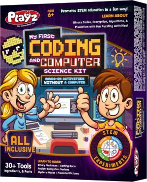 Playz My First Coding & Computer Science Kit – Learn About Binary Codes, Encryption, Algorithms & Pixelation Through Fun Puzzling Activities Without Using a Computer for Boys, Girls, Teenagers, Kids