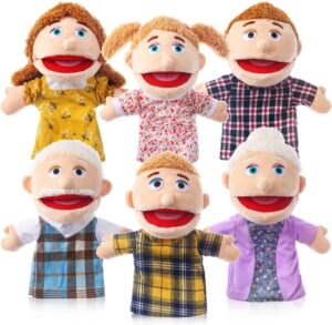 6 Pcs Family Hand Puppets 12 Inch Grandparents, Mom & Dad, Brother & Sister Plush Hand Puppet Toys Role-Play Toy Puppets for Kids Storytelling Imaginative Pretend Play Teaching Preschool(6 Family A)