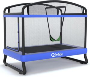 CalmMax 6FT Kids Trampoline with Horizontal Bar and Swing, Rectangle Toddler Trampoline with Enclosure Safety Net, ASTM Approved- Outdoor/Indoor Trampoline for Kids, Toddlers & Baby