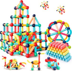 Magnetic Building Blocks STEM Educational Toy for Kids Montessori Learning Sticks and Balls,Preschool Sensory Toys for Toddlers, Gift for 3 Year Old Boys & Girls
