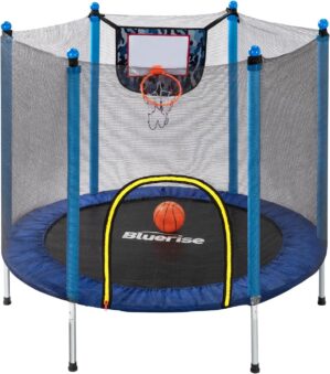 BLUERISE Trampoline 55IN 6FT 8FT 12FT Toddler Trampoline for Kids Outdoor Play for Kids Trampoline Basketball Hoop Attachment with Enclosure Net Easy to Assemble Outdoor Indoor Trampoline