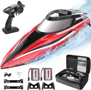ALPHAREV RC Boats for Adults & Kids – R308 32+ KPH Fast Remote Control Boat for Pool & Lake with Portable Suitcase, Self-Righting, One Key Demo, 2.4Ghz Racing Boat, Water Toys, Birthday Gifts for Boys