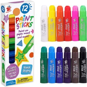 TBC The Best Crafts Paint Sticks,12 Classic Colors, Washable Paint, Non-toxic, Tempera Paint Sticks for Kids and Students