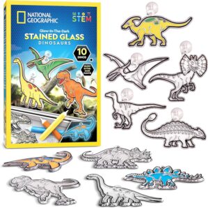 NATIONAL GEOGRAPHIC Kids Stained Glass Kit – Glow in the Dark Dinosaur Toys, Kids Arts and Crafts Set, Window Sun Catchers, Kids Activities, Kids Crafts Ages 4-8, Window Art Craft Kit, Suncatcher Kit