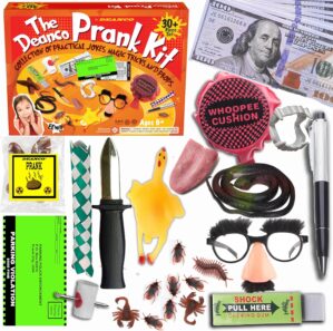 DEANCO Prank Kit-Joke Box-Ultimate Gift Set-Practical Jokes-Party Favors -30 pcs – Pranks for Kids Age 10-12 – April Fools Jokes