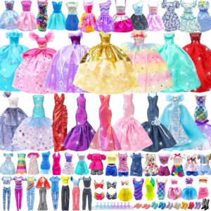 50 Pack Doll Clothes and Accessories, 4 Wedding Gowns 2 Evening Dresses 6 Fashion Dresses 6 Set Casual Outfits Top and Pant 2 Swimsuit Bikini, 20 Hanger 10 Shoe Toys for Girl Birthday Gift