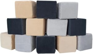 Wonder Space Plush Foam Blocks – Nursery Building & Stacking Toys for Toddlers Boys & Girls, Soft Smooth Velvet Cover, Early Education Gross Motor Skills & Brain Development (12 Cubes, Castle Rock)