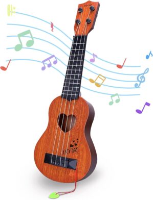 Kids Guitar Musical Toy Ukulele Classical Instrument(Brown), Wooden Play Guitar for Kids Aged 3 4 5 6 7 8 Year Old