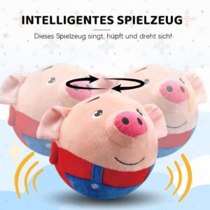 Interactive Dog Toys, Active Moving Pet Plush Toy, 2024 Squeaky Moving Dog Ball, Washable Cartoon Pig Sound Electronic Dog Toy, Shake Bounce Boredom Talking Toys for Dog Cats (Pig)