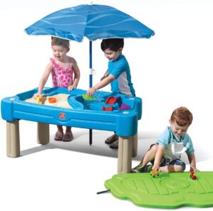 Step2 Cascading Cove Sand and Water Table, Kids Activity Sensory Playset, Comes with Umbrella, Summer Outdoor Toys, 7 Piece Toy Accessories, For Toddlers 1.5+ Years Old