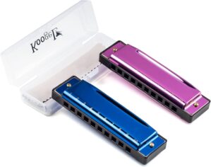 Koogel 2PCS Harmonicas for Adults, Diatonic Blues Harp Mouth Organ Musical Instruments 10 Hole Metal Harmonica for Professionals and Beginners