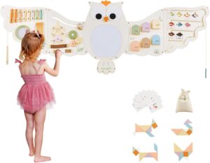 Beright Owl Activity Wall Busy Board Panels, Montessori Sensory Toys, Toddler Learning Activity Center, Perfect for Toddler Playroom & Children’s Daycare, White