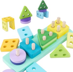 Montessori Toys for 1 2 Year Old Boy Girl Birthday Baby Gift Shape Sorter Learning Sensory Toys for Toddlers 1-3 Educational Wooden Preschool Color Stacker 12-18 Months 2-4 Years Kids Activities