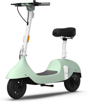 OKAI | Ceetle Pro | Electric Scooter with Seat | Up to 35 Miles Range | 15.5MPH | Stylish Moped Scooter | 10 inch Vacuum Tires | UL 2272 Certified