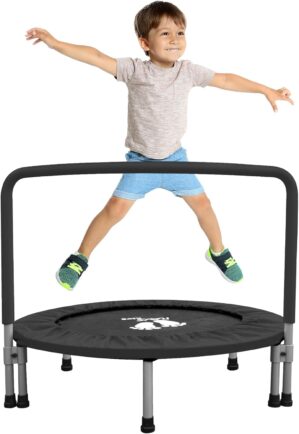 RAVS 3ft Indoor Trampoline for Kids Toddler Updated Full Foam Covered Handle Foldable Small Trampoline Garden Outdoor Easy Quick Setup 36 inch Black