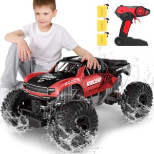 RC Trucks 4×4 Offroad Waterproof – 1:12 Scale Large Amphibious Remote Control Car, Dual Motors Crawler Vehicle, Monster Toys with 3 Rechargeable Batteries, Best Gift for Kids Adults