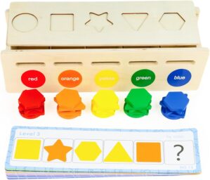 Shindel Wooden Color and Shape Sorting Matching Box for Toddlers, Montessori Toys Preschool Learning Activities Educational Toys for Kids