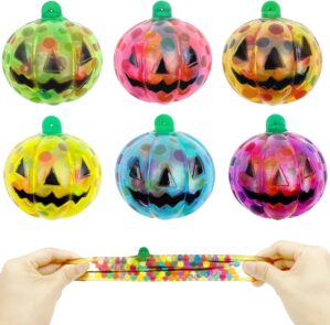 6 Pcs Pumpkin Stress Ball Toys, Halloween Squishy Squeeze Balls Fidget Toys for Kids Boys Girls, Stress Relief Sensory Toys, Halloween Trick or Treat Goodie Bag Fillers, Party Favors Gifts